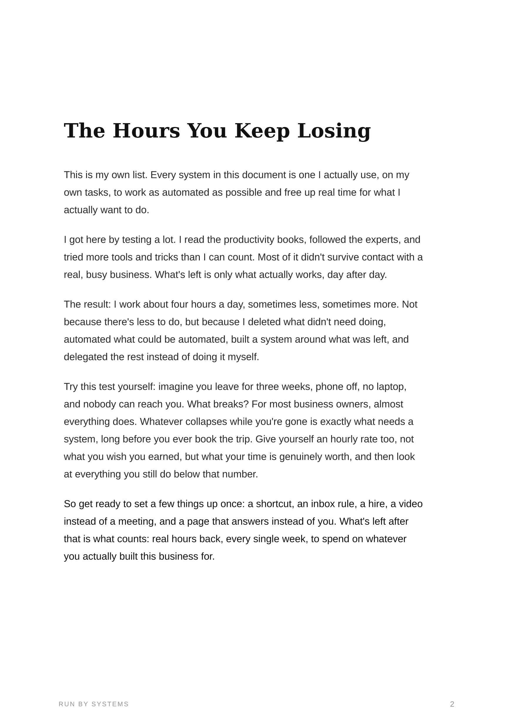A page from Business Systems: The hours you keep losing