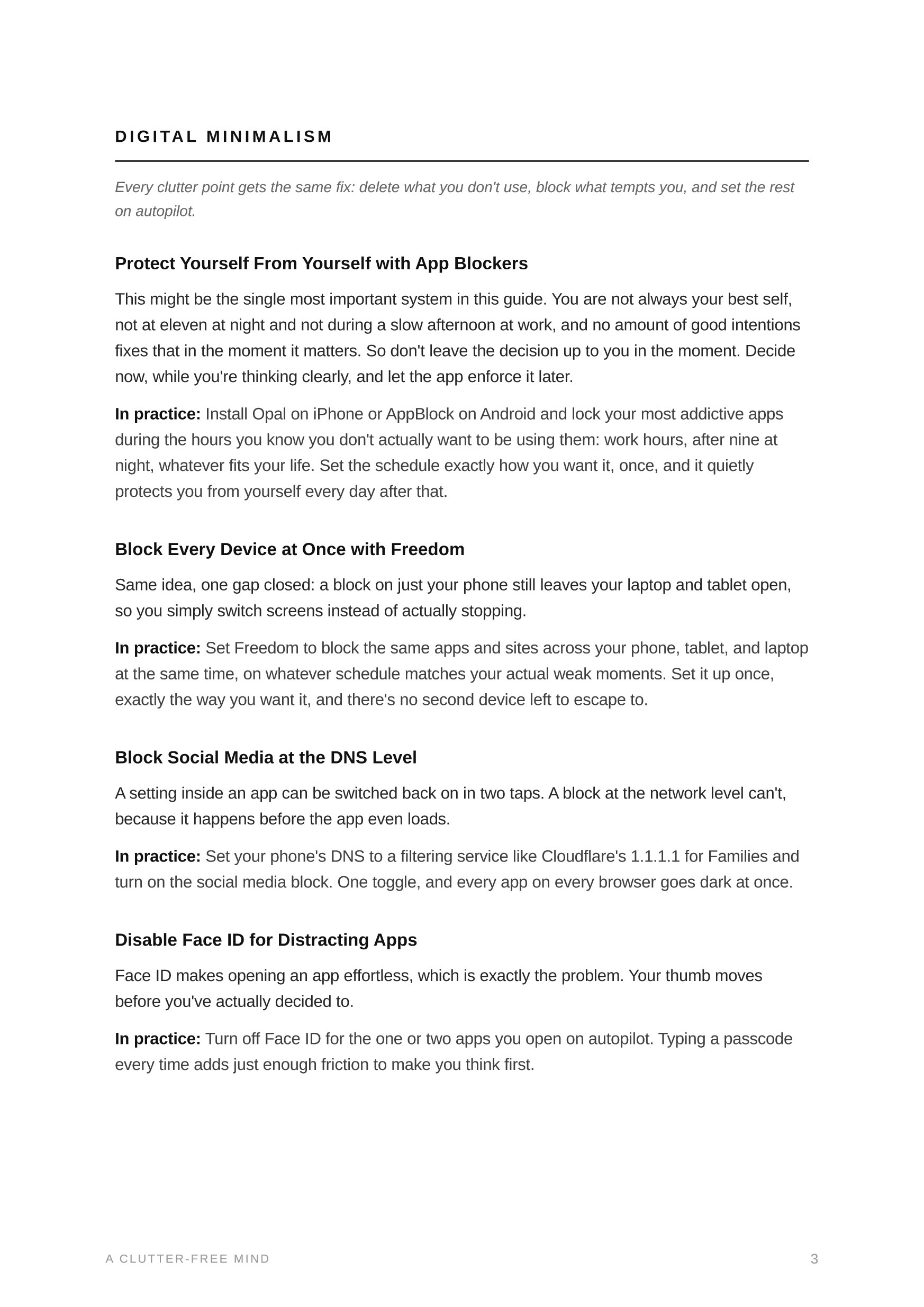 A page from A Clutter-Free Mind: Systems you set once