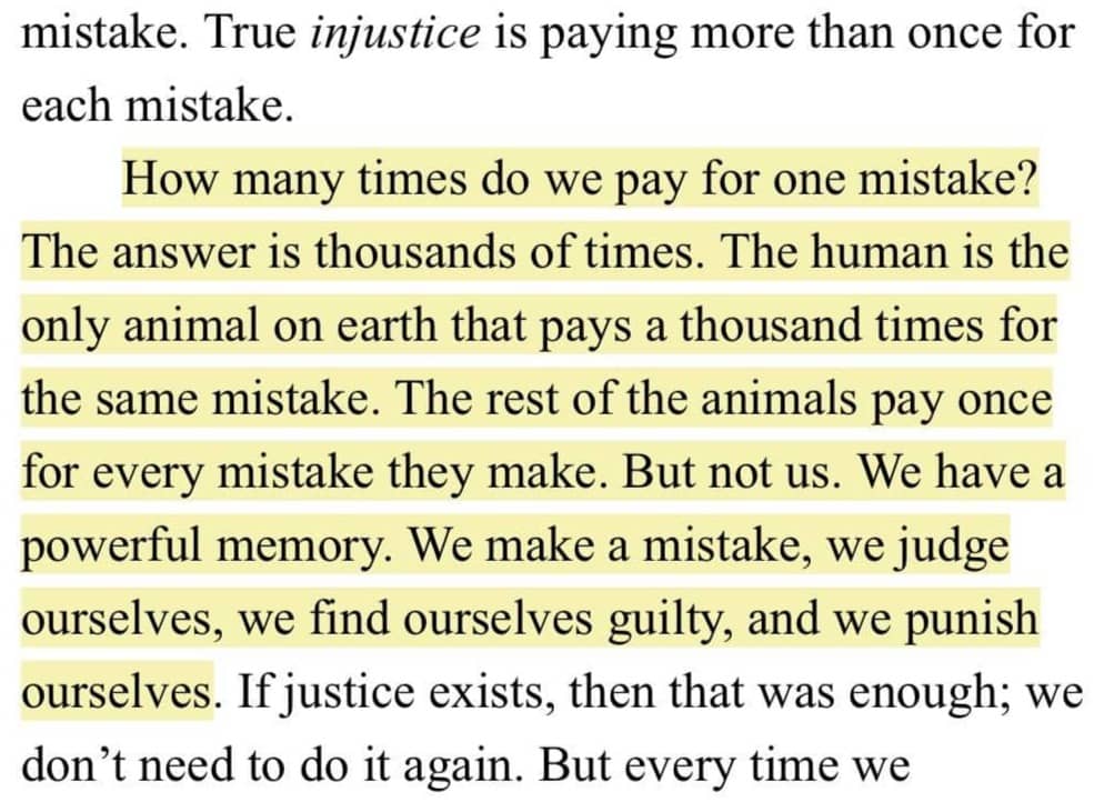 Highlighted passage from The Four Agreements on paying for a mistake only once