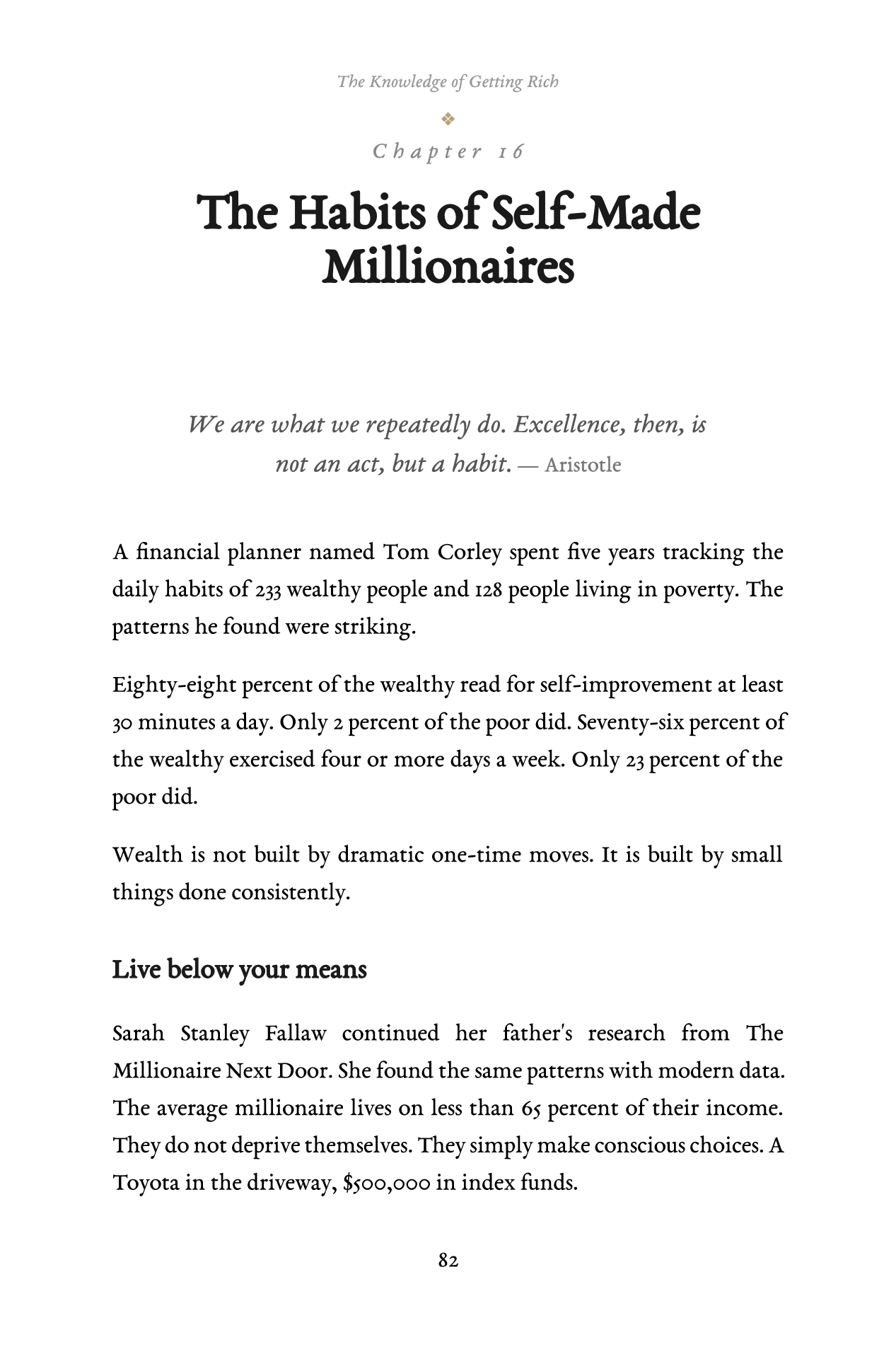 A page from The Knowledge of Getting Rich: Chapter 16: The Habits of Self-Made Millionaires